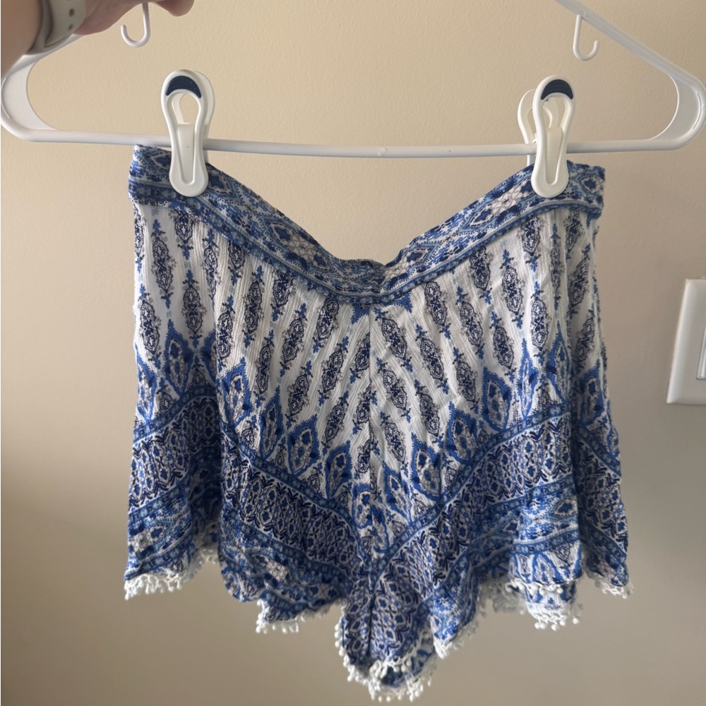 Altar'd State Blue and White Patterned Flowy Shorts